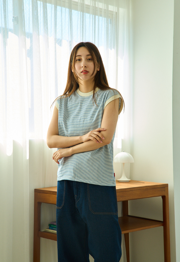 Healthknit Narrow Border Jersey Sleevless【WOMENS ITEM/残BLACK1点】