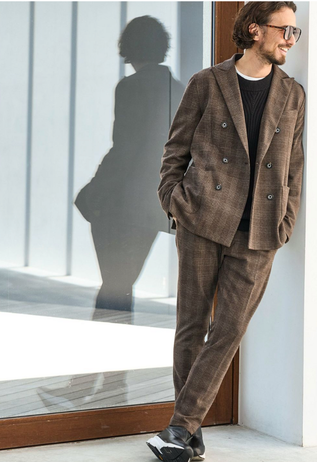 1PIU1UGUALE3 RELAX GLEN CHECK DOUBLE JACKET【予約商品】