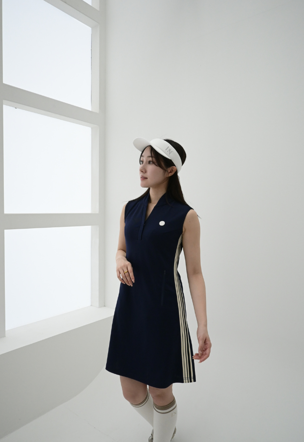 LE.NAN Side Striped Sleeveless Golf Dress【NAVY】