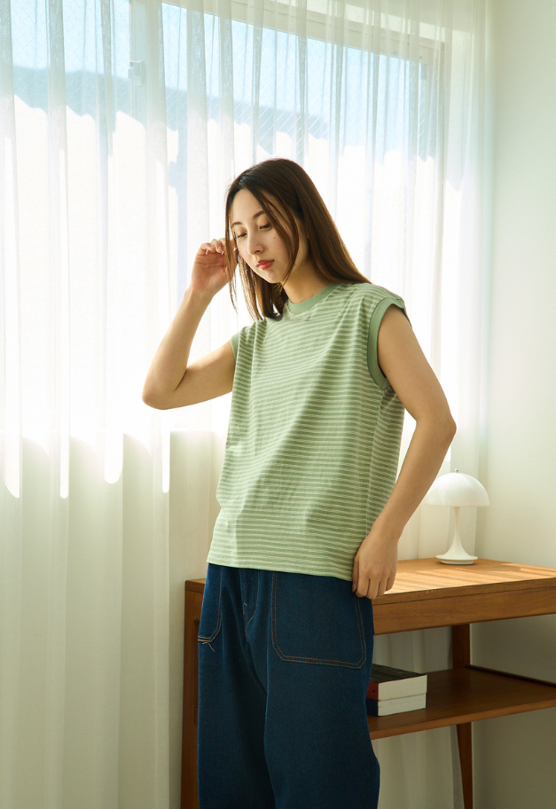 Healthknit Narrow Border Jersey Sleevless【WOMENS ITEM/残BLACK1点】