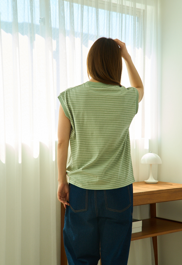 Healthknit Narrow Border Jersey Sleevless【WOMENS ITEM/残BLACK1点】