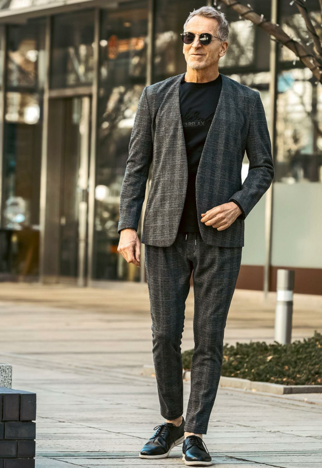 1PIU1UGUALE3 RELAX GLEN CHECK COLLARLESS JACKET【予約商品】