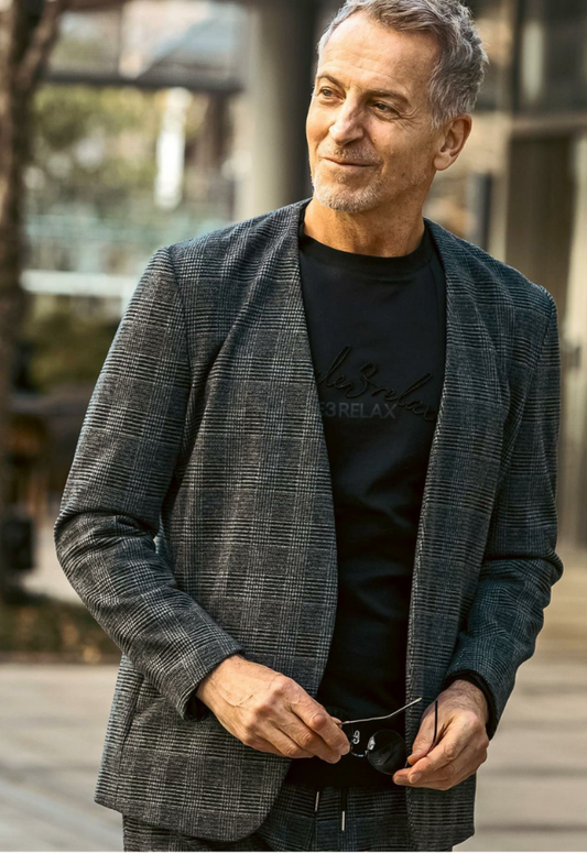 1PIU1UGUALE3 RELAX GLEN CHECK COLLARLESS JACKET