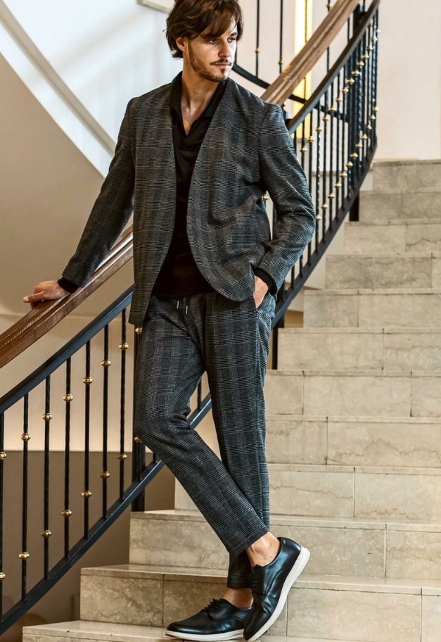 1PIU1UGUALE3 RELAX GLEN CHECK COLLARLESS JACKET【予約商品】