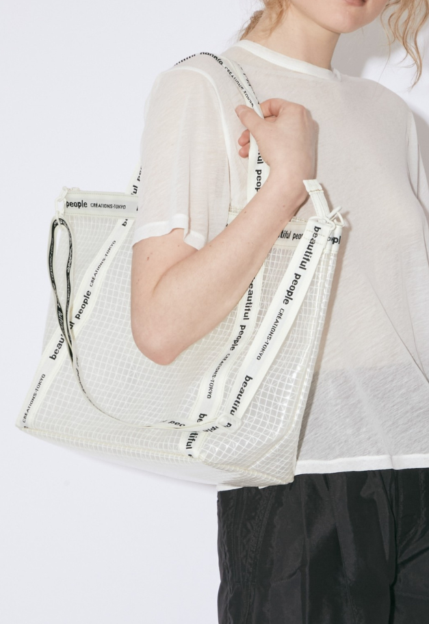 beautiful people plaid vinyl logo tape bag L【残1点/clear】