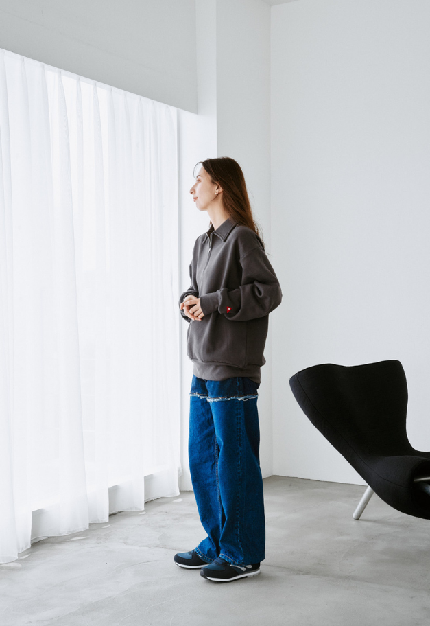 Healthknit Classic Sweat Collared Half Zip L/S