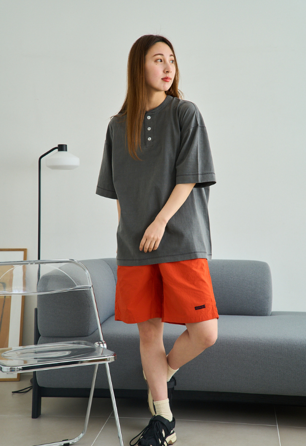 Healthknit Henleyneck S/S Tee(Sulfur dye)