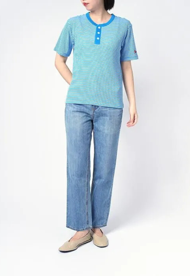 Healthknit Multi Border Waffle Henley【WOMENS ITEM】
