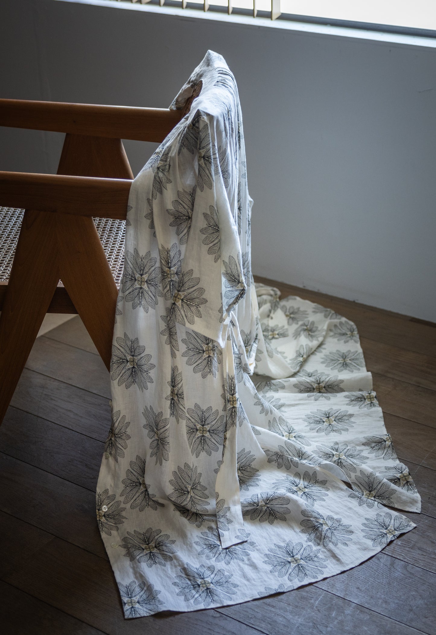 drawell LINEN PRINTED V-NECK GAZAR OP【BERGAMOT】