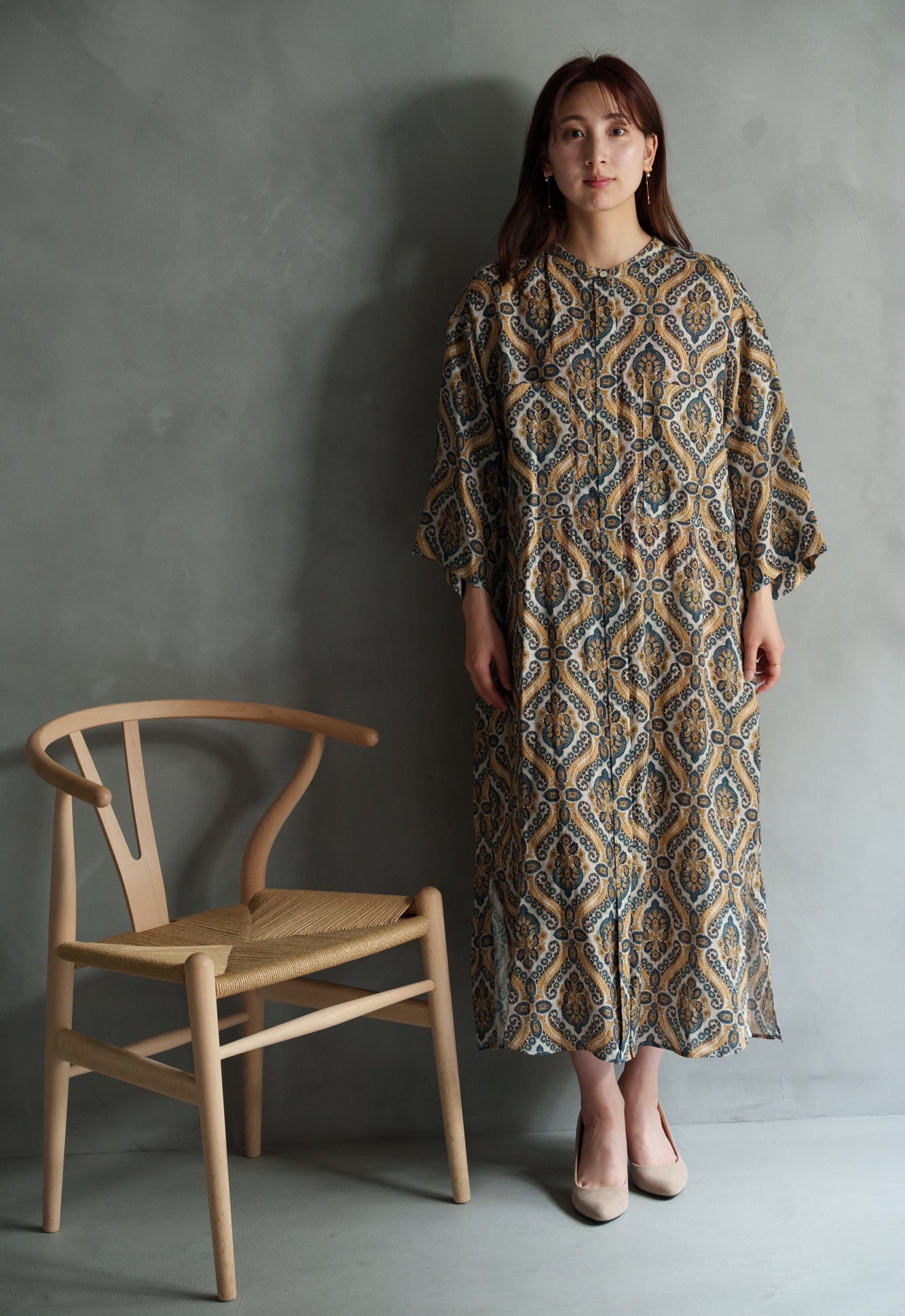 drawell LINEN PRINTED W POCKET SHIRT OP【BERGAMOT/DAMASK】