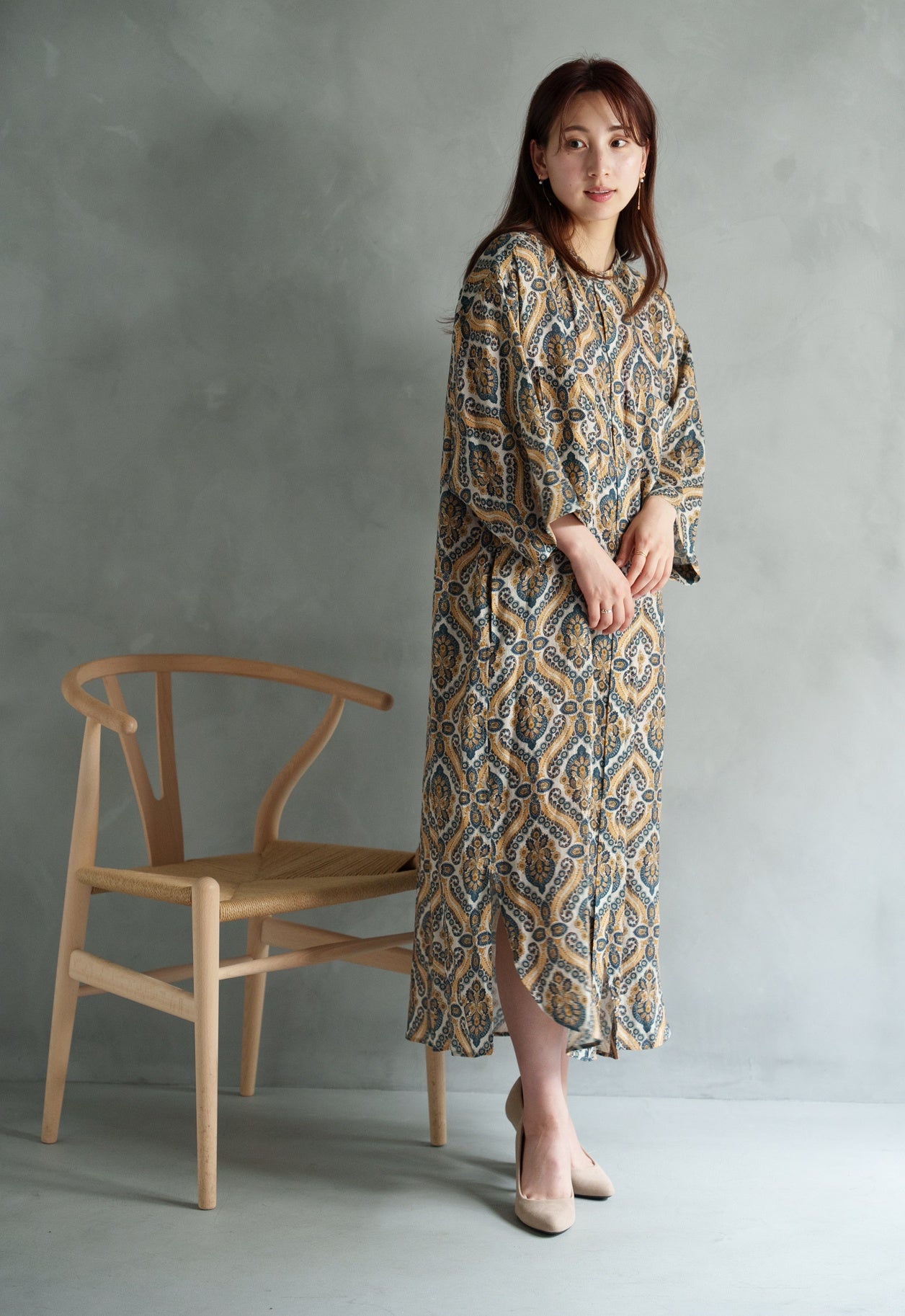 drawell LINEN PRINTED W POCKET SHIRT OP【BERGAMOT/DAMASK】