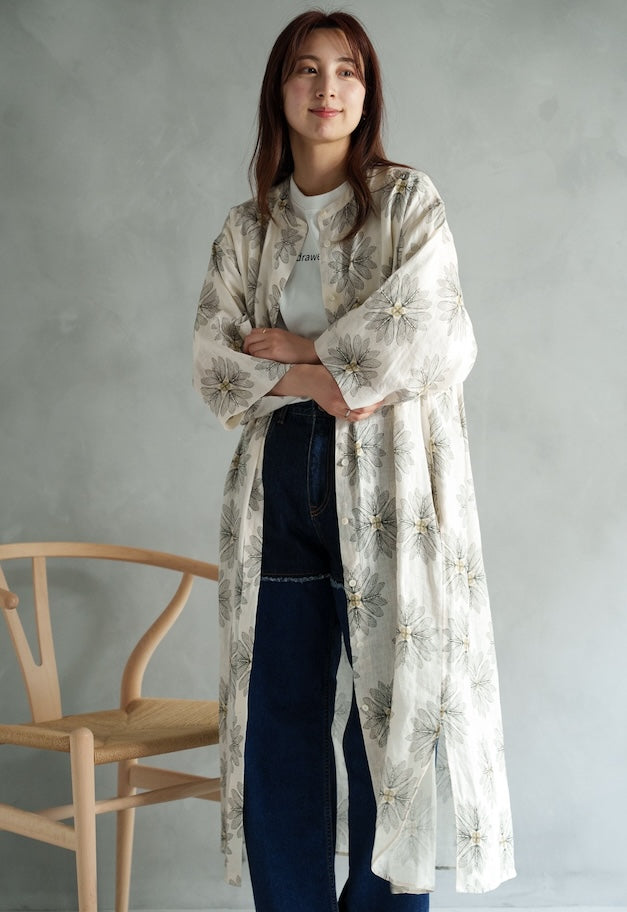 drawell LINEN PRINTED W POCKET SHIRT OP【BERGAMOT/DAMASK】