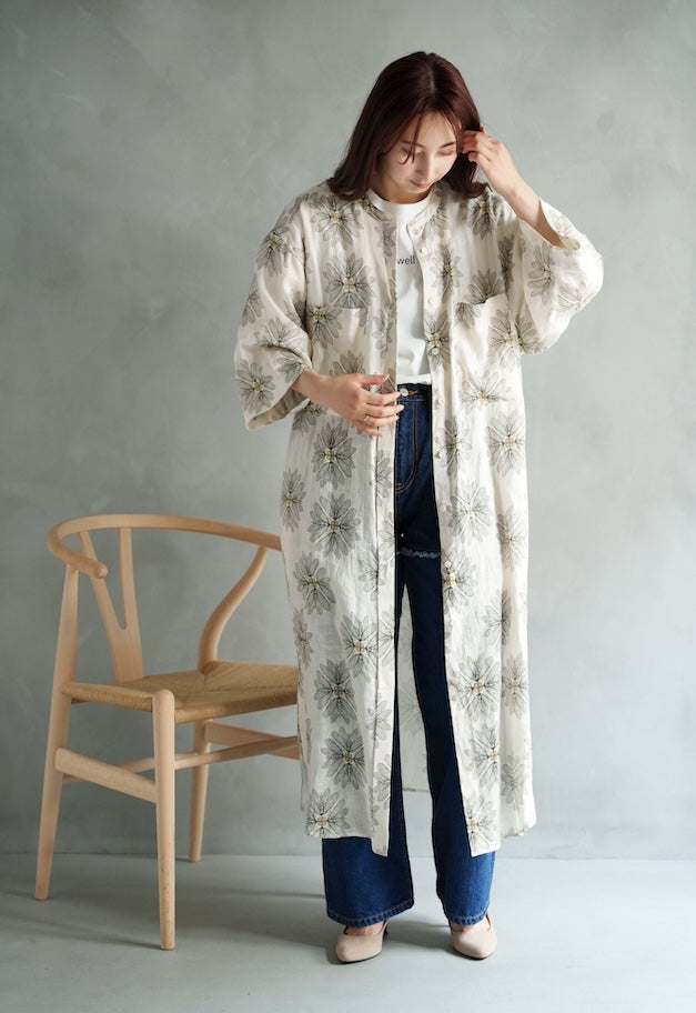 drawell LINEN PRINTED W POCKET SHIRT OP【BERGAMOT/DAMASK】