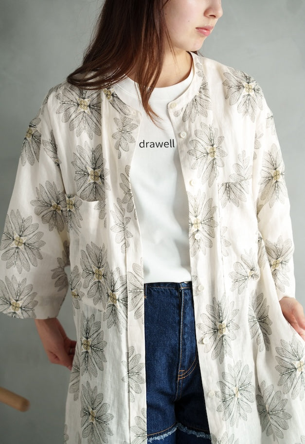 drawell LINEN PRINTED W POCKET SHIRT OP【BERGAMOT/DAMASK】