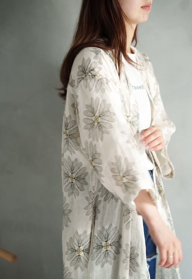 drawell LINEN PRINTED W POCKET SHIRT OP【BERGAMOT/DAMASK】