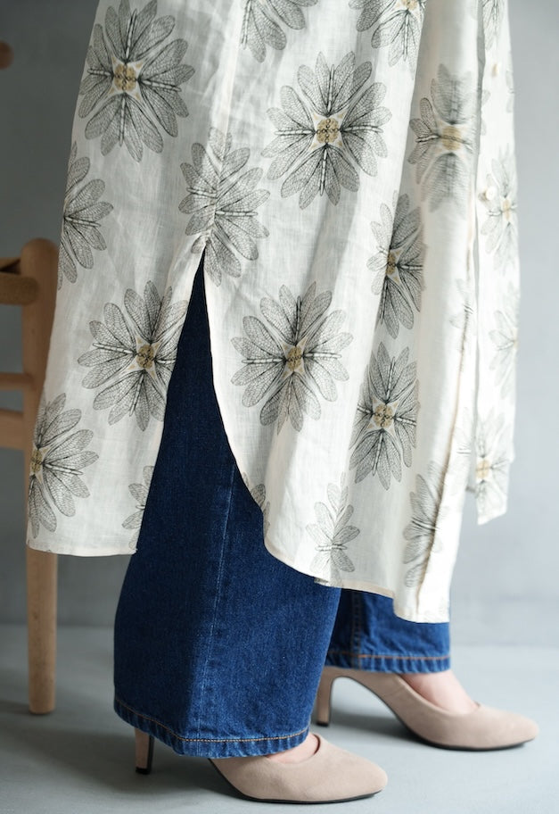drawell LINEN PRINTED W POCKET SHIRT OP【BERGAMOT/DAMASK】