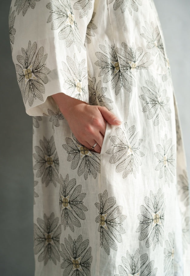 drawell LINEN PRINTED W POCKET SHIRT OP【BERGAMOT/DAMASK】