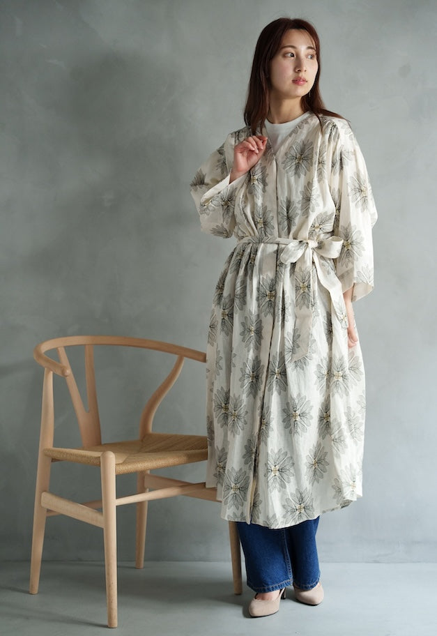 drawell LINEN PRINTED V-NECK GAZAR OP【BERGAMOT】