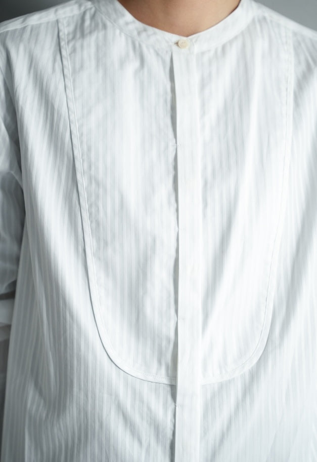 drawell DOBBY STRIPE BIB YOKE SHIRT【WHITE/SAX BLUE】