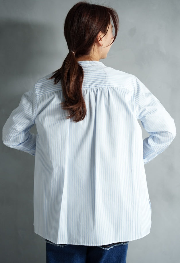 drawell DOBBY STRIPE BIB YOKE SHIRT【WHITE/SAX BLUE】