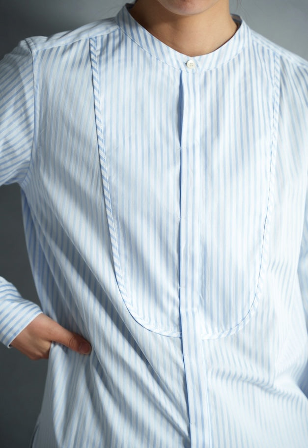 drawell DOBBY STRIPE BIB YOKE SHIRT【WHITE/SAX BLUE】