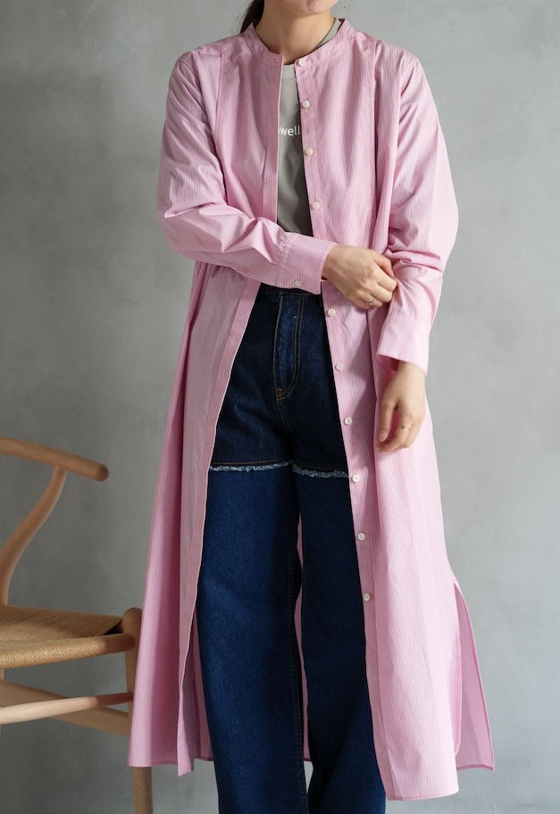 drawell MULTI-STRIPE VIB YOKE SHIRT OP【PINK】