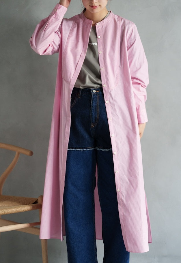 drawell MULTI-STRIPE VIB YOKE SHIRT OP【PINK】