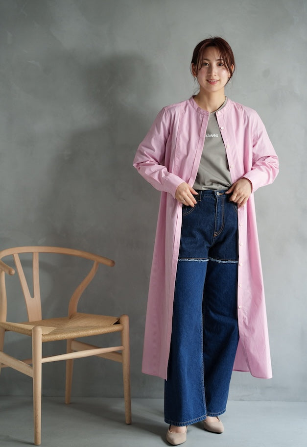 drawell MULTI-STRIPE VIB YOKE SHIRT OP【PINK】