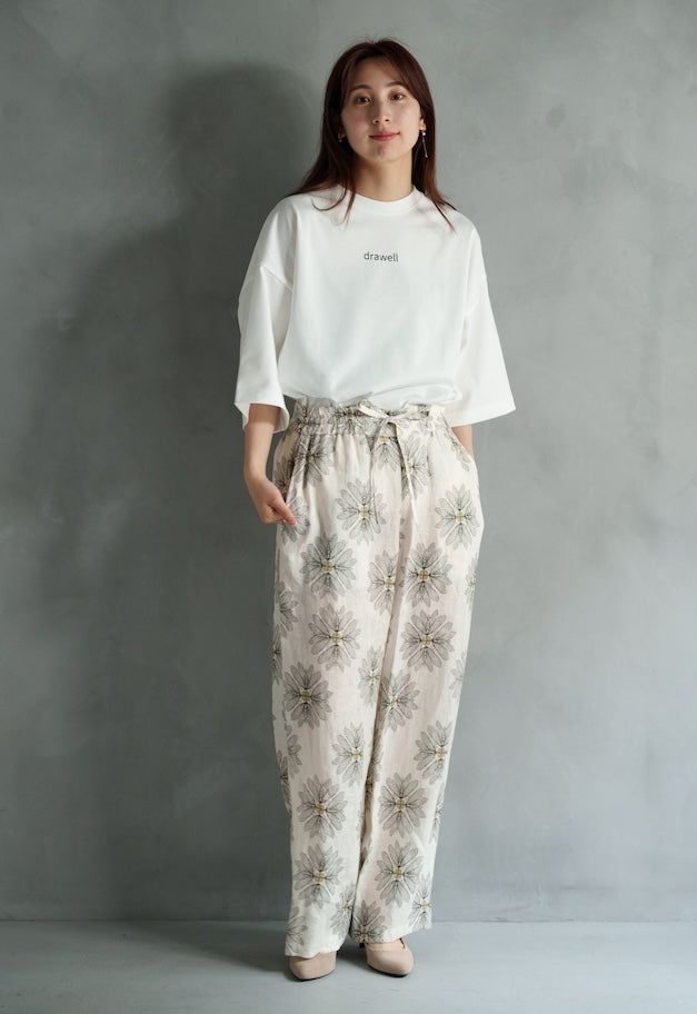 drawell LINEN-PRINTED DROST PANTS【BERGAMOT】