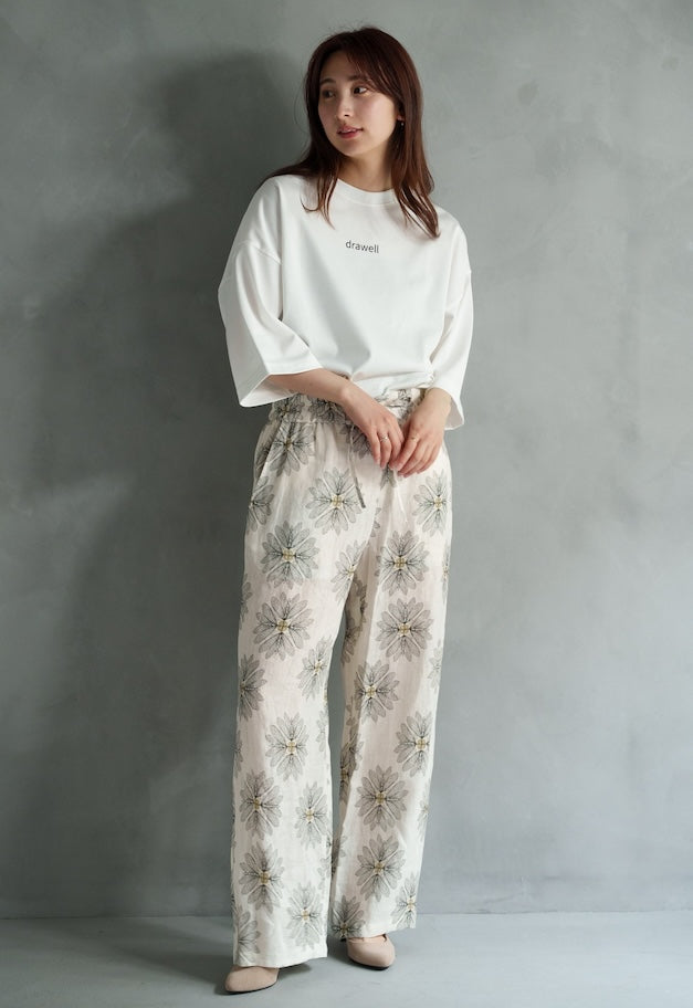 drawell LINEN-PRINTED DROST PANTS【BERGAMOT】