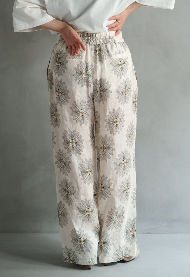 drawell LINEN-PRINTED DROST PANTS【BERGAMOT】
