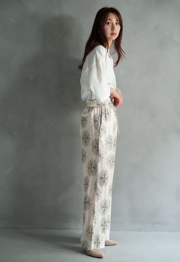 drawell LINEN-PRINTED DROST PANTS【BERGAMOT】