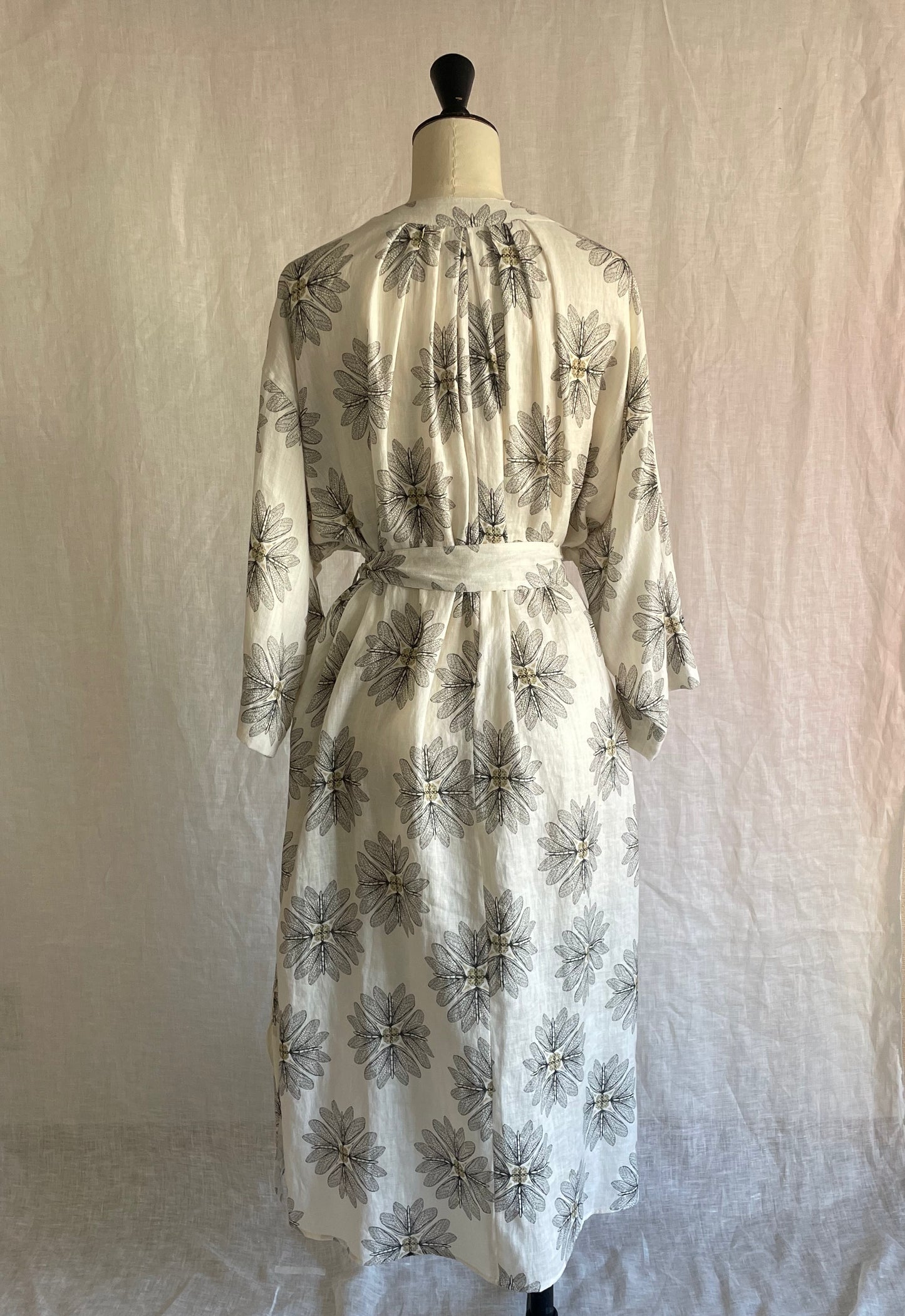drawell LINEN PRINTED V-NECK GAZAR OP【BERGAMOT】