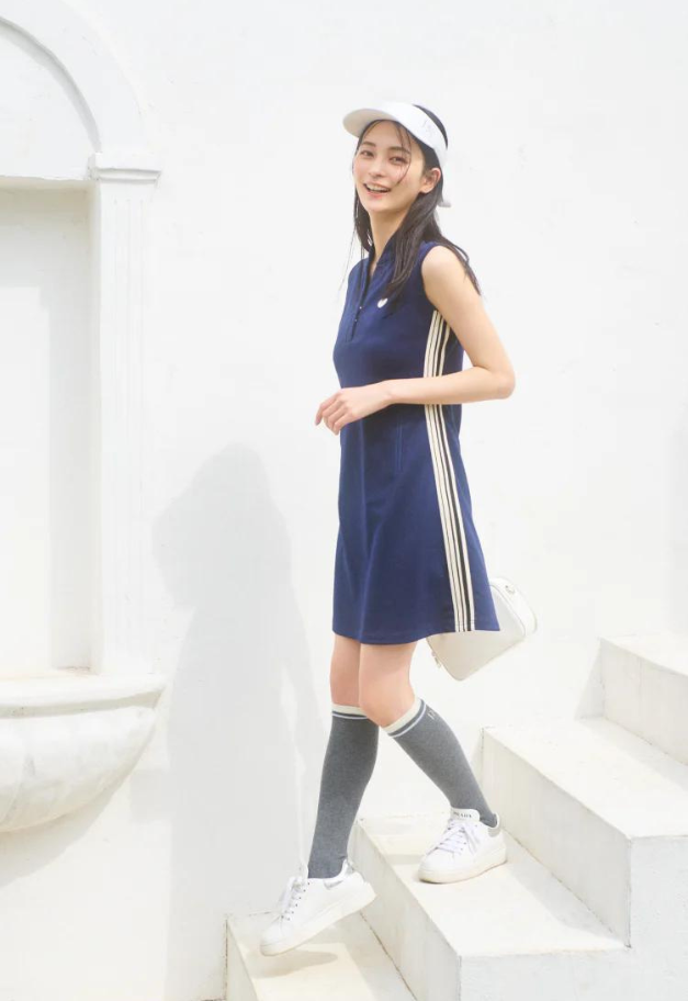 LE.NAN Side Striped Sleeveless Golf Dress【NAVY】