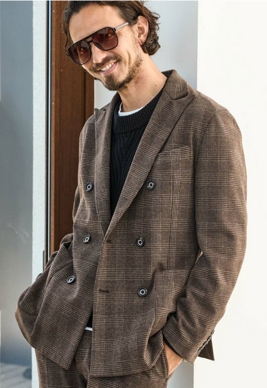 1PIU1UGUALE3 RELAX GLEN CHECK DOUBLE JACKET【予約商品】
