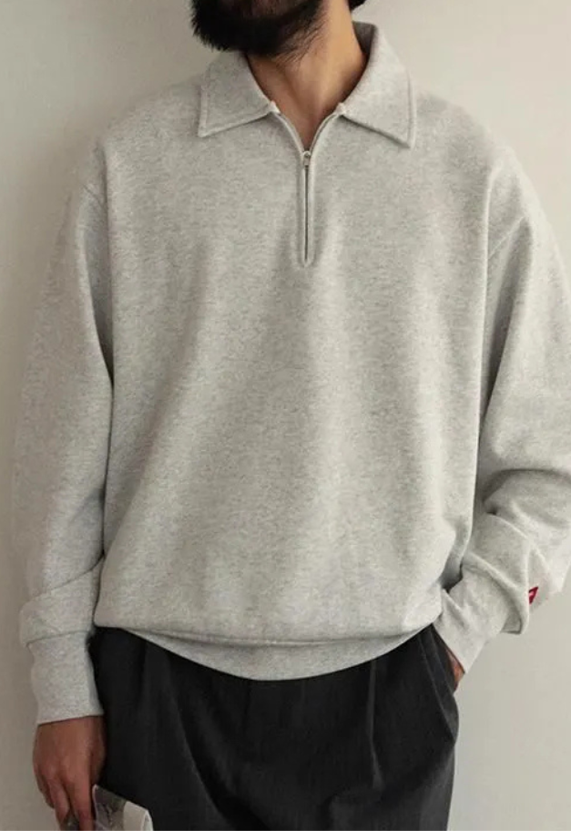 Healthknit Classic Sweat Collared Half Zip L/S