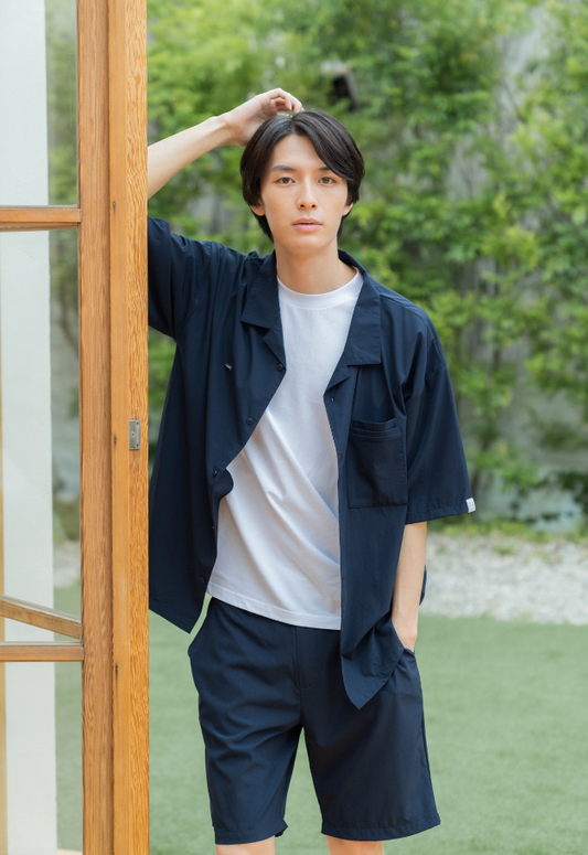 LE.NAN Mens Relax Open Collar Shirt