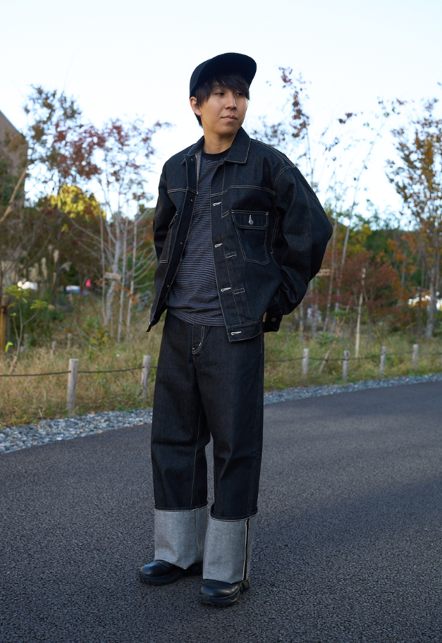 beautiful people selvedge denim square big blouson【black/indigo】