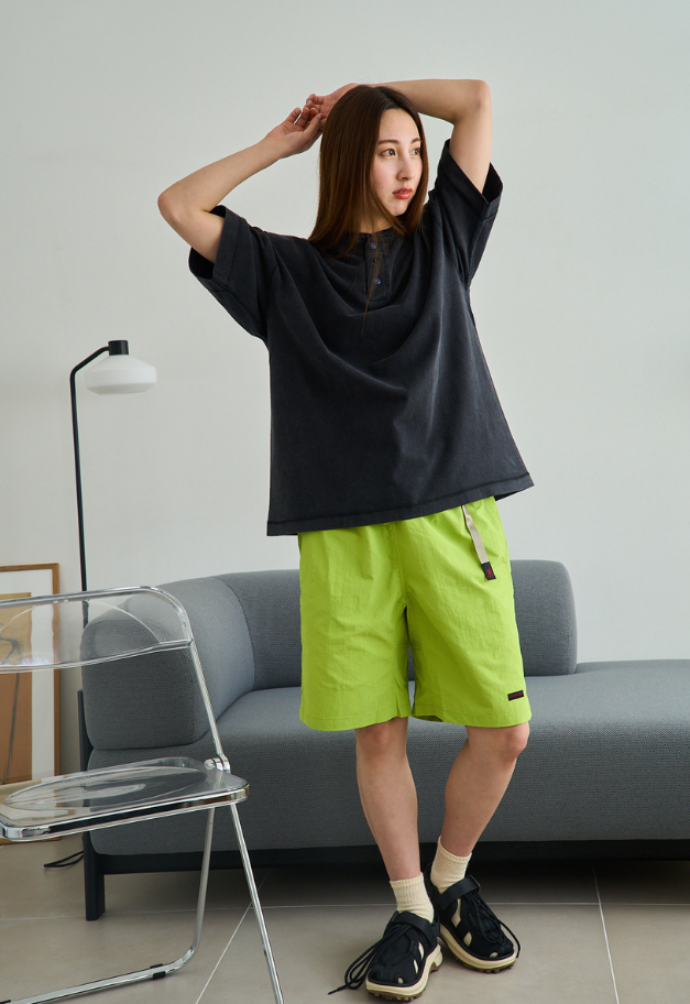 Healthknit Henleyneck S/S Tee(Sulfur dye)