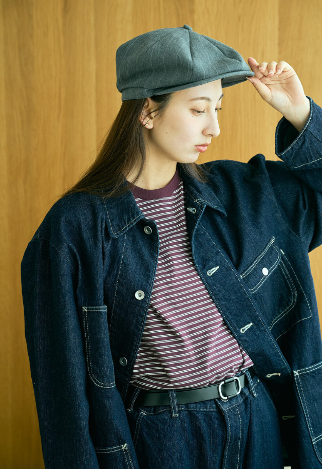 PORTER CLASSIC PIN STRIPE LINEN COTTON CASQUETTE【UNISEX/残M BL.NA L BL各1点】