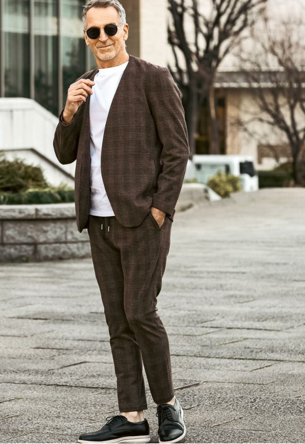 1PIU1UGUALE3 RELAX GLEN CHECK COLLARLESS JACKET【予約商品】