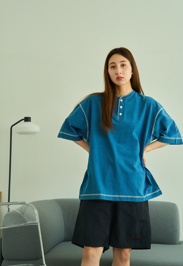 Healthknit Henleyneck S/S Tee(Indigo)