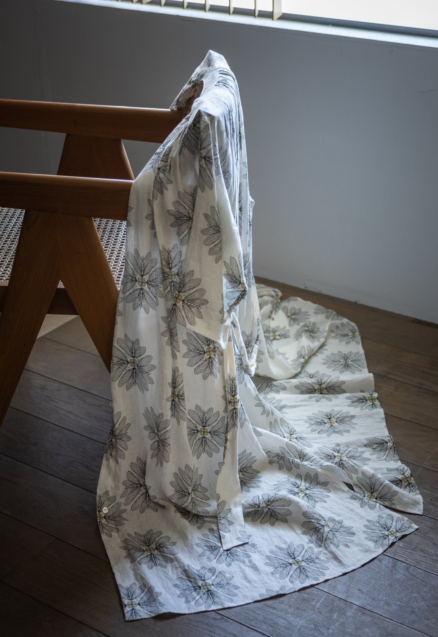 ◆[バイバック保証] drawell LINEN PRINTED V-NECK GAZAR OP【BERGAMOT】