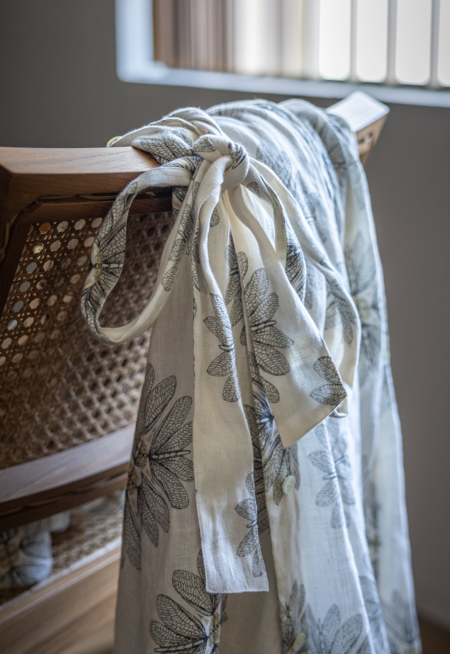 ◆[バイバック保証] drawell LINEN PRINTED V-NECK GAZAR OP【BERGAMOT】