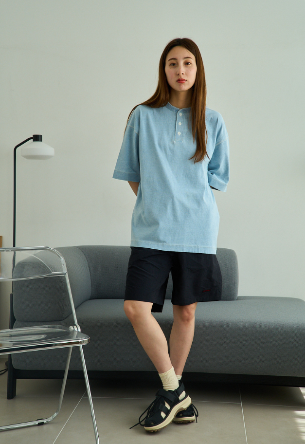 Healthknit Henleyneck S/S Tee(Indigo)