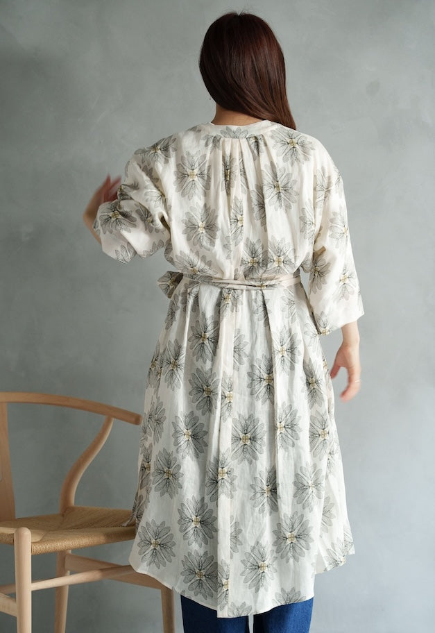 ◆[バイバック保証] drawell LINEN PRINTED V-NECK GAZAR OP【BERGAMOT】