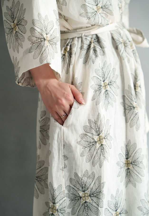 ◆[バイバック保証] drawell LINEN PRINTED V-NECK GAZAR OP【BERGAMOT】