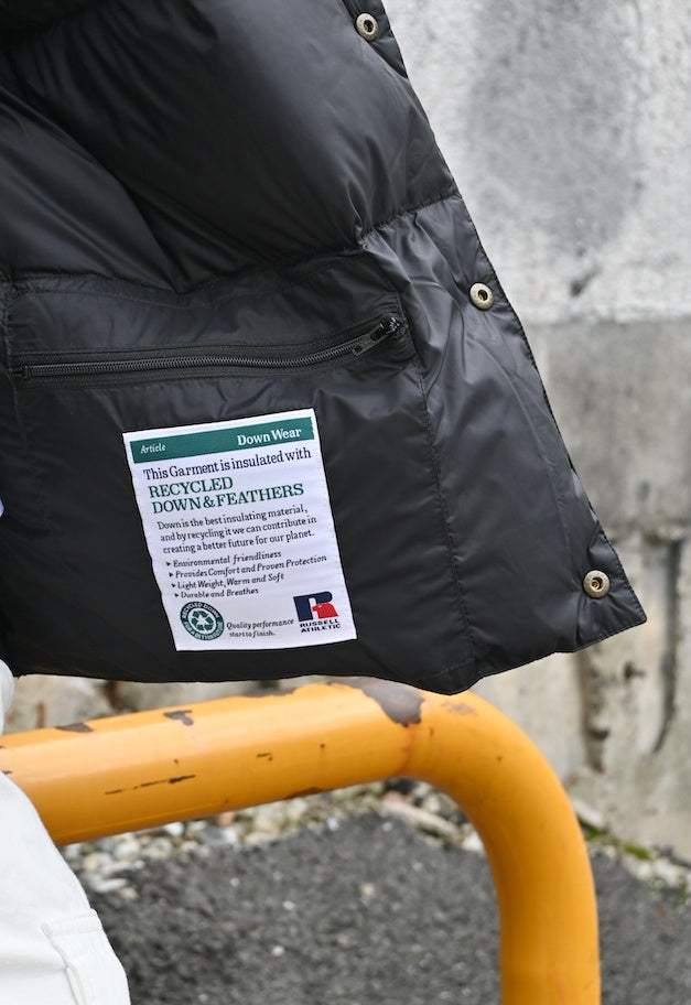 ◆[バイバック保証] RUSSELL ATHLETIC Recycled Down Vest【残りMOSS/L/1点】