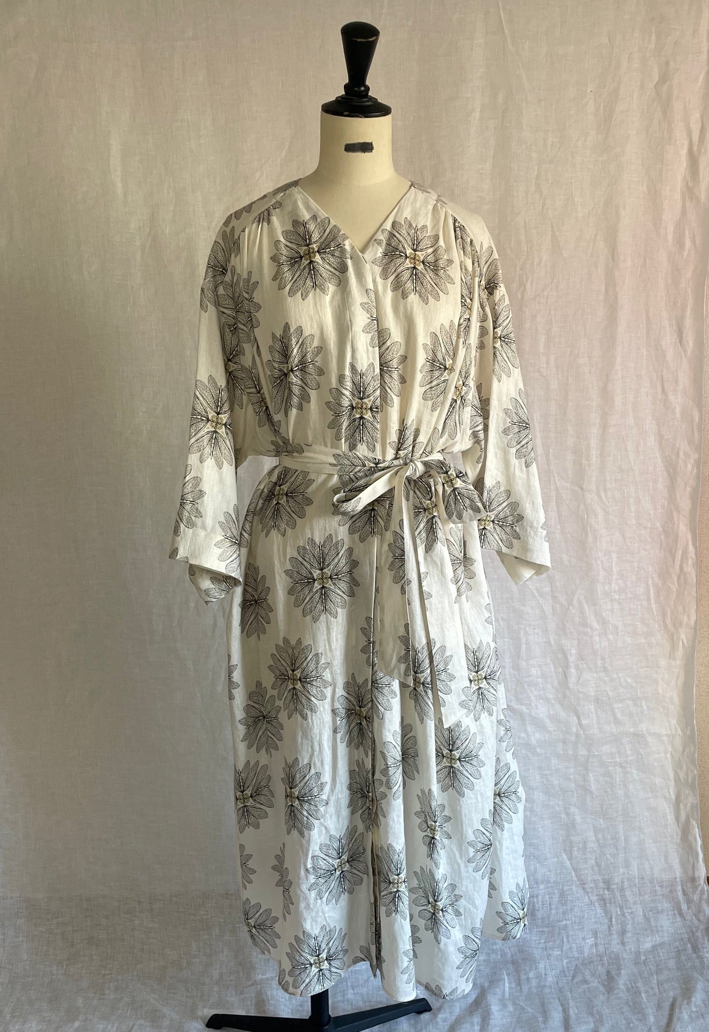 ◆[バイバック保証] drawell LINEN PRINTED V-NECK GAZAR OP【BERGAMOT】